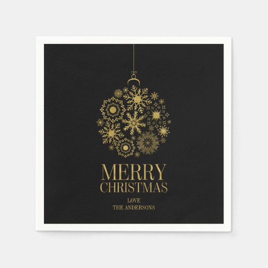 Gold Snowflake Ornament Weihnachtsbuch Napkins Serviette (Vorderseite)