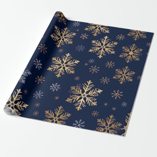 Gold Snowflake Pattern Wrapping Paper Geschenkpapier (Ungerollt)