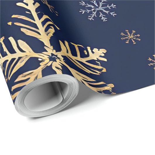 Gold Snowflake Pattern Wrapping Paper Geschenkpapier (Rolleneckpunkt)