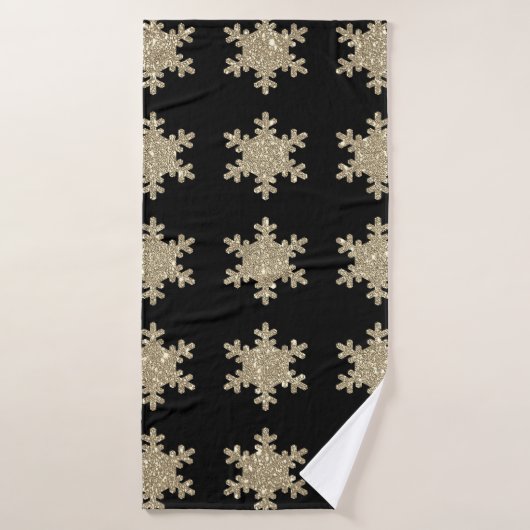 Gold Snowflake Patterns Black Stylish Elegant Nied Badehandtuch (Badehandtuch)