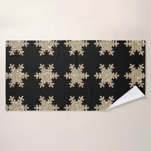 Gold Snowflake Patterns Black Stylish Elegant Nied Badehandtuch (Badehandtuch)