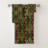 Gold Snowflake Red Green Strip Weihnachten Badhandtuch Set (Insitu)