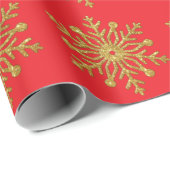 Gold Snowflake Red Wrapping Paper Geschenkpapier (Rolleneckpunkt)