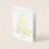 Gold Snowflake Retro Weihnachtsbaum Folienkarte (Vorderseite)
