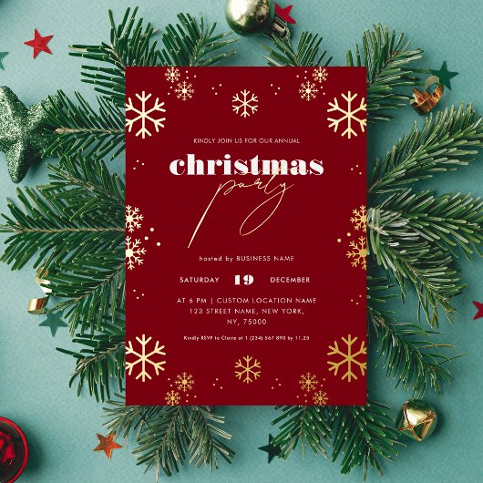 Gold Snowflake Script Corporate Christmas Foil Inv Folieneinladung