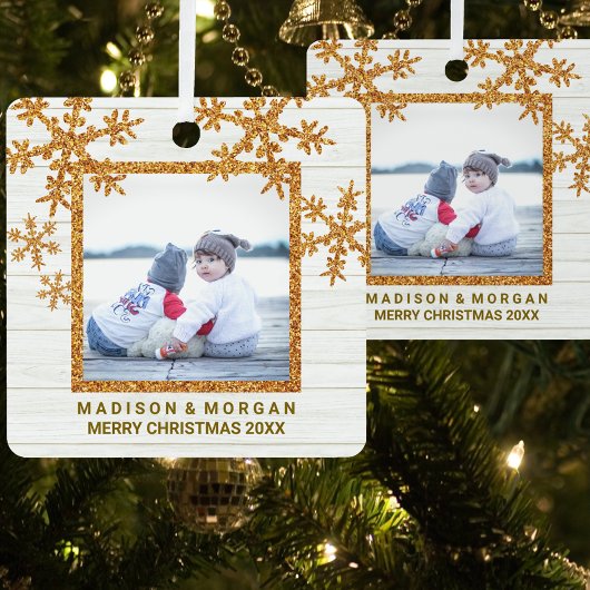 Gold Snowflake Stylish Double Sided Foto Ornament Aus Metall