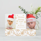 Gold Snowflake Weihnachts-Fotovorlage Flat Card Einladung (Stehend Vorderseite)