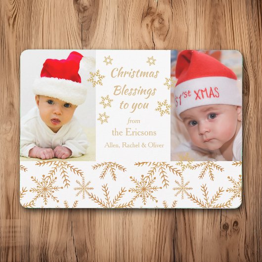 Gold Snowflake Weihnachts-Fotovorlage Flat Card Einladung