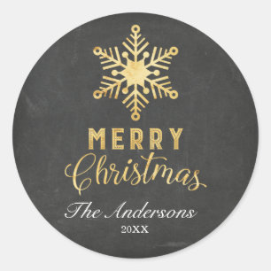 Gold Snowflake Weihnachtskleber Runder Aufkleber