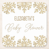 Gold Snowflake Winter Baby Dusche Rechteckiger Pappuntersetzer (Vorderseite)