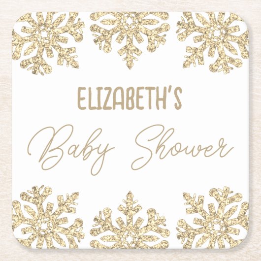Gold Snowflake Winter Baby Dusche Rechteckiger Pappuntersetzer (Vorderseite)