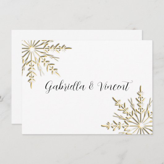 Gold Snowflake Winter Hochzeitsflaeche Note Mitteilungskarte (Vorne/Hinten)