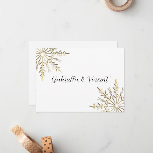 Gold Snowflake Winter Hochzeitsflaeche Note Mitteilungskarte (Vorderseite/Rückseite Beispiel)