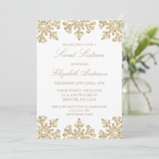 Gold Snowflake Winter Sweet 16 Einladung