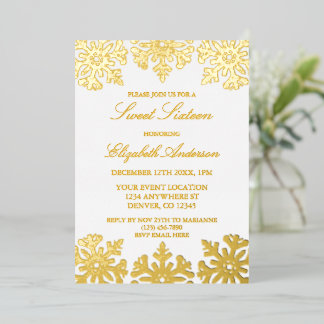 Gold Snowflake Winter Sweet 16 Folieneinladung