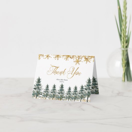 Gold Snowflake Winterwald Danke Karte (Vorderseite)