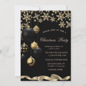 Gold Snowflakes Black Balls Corporate Christmas Einladung (Vorderseite)