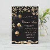 Gold Snowflakes Black Balls Corporate Christmas Einladung (Stehend Vorderseite)