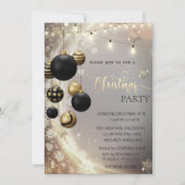 Gold Snowflakes,Black Balls,Lights Christmas  Einladung (Vorderseite)