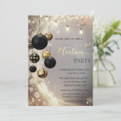 Gold Snowflakes,Black Balls,Lights Christmas  Einladung (Stehend Vorderseite)