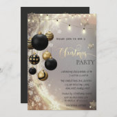 Gold Snowflakes,Black Balls,Lights Christmas  Einladung (Vorne/Hinten)