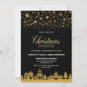 Gold Snowflakes Black Christmas Dinner Einladung (Vorderseite)