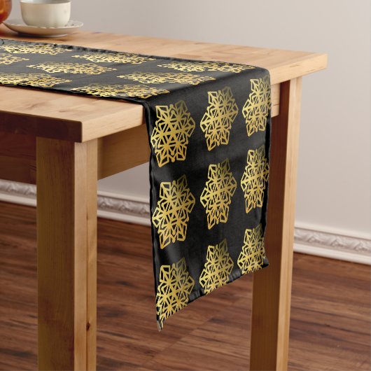 Gold Snowflakes Black Table Runner Kurzer Tischläufer (Beispiel)