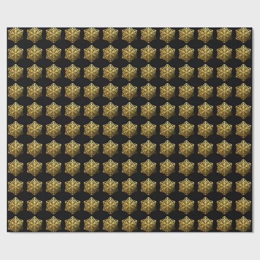 Gold Snowflakes Black Wrapping Paper Geschenkpapier (Flach)