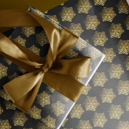 Gold Snowflakes Black Wrapping Paper Geschenkpapier