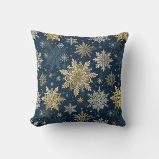 Gold Snowflakes Blue Winter Christmas Kissen