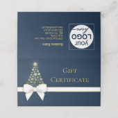Gold Snowflakes Bow Blue Christmas Tree Geschenkka Platzkarte (Außenseite Aufgefaltet)