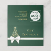 Gold Snowflakes Bow Green Christmas Tree Geschenkk Platzkarte (Außenseite Aufgefaltet)