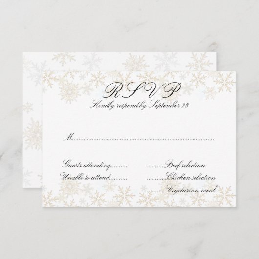 Gold Snowflakes Entrées Menü RSVP Karten (Vorne/Hinten)