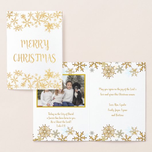 Gold Snowflakes Foto Christliche Weihnachten Folienkarte (Anzeige)