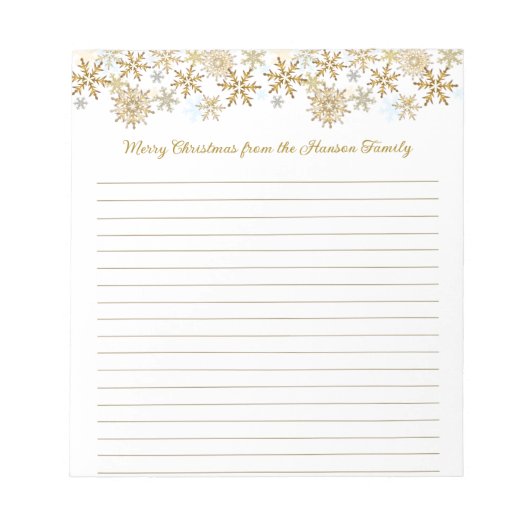 Gold Snowflakes Frohe Weihnachten Lined Notizblock (Vorderseite)