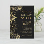 Gold Snowflakes Gold Plaid & Black Holiday Glam Einladung (Stehend Vorderseite)