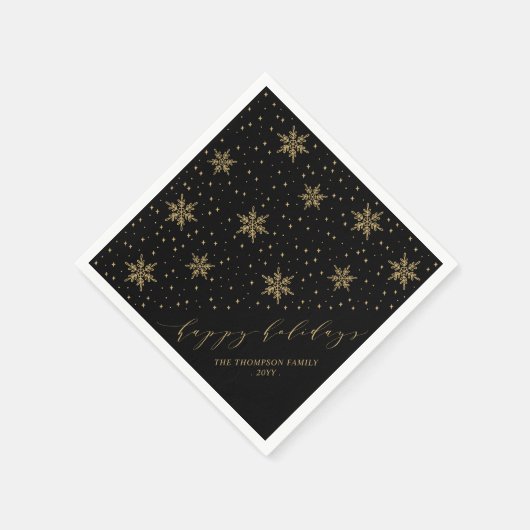 Gold Snowflakes Happy Holidays Christmas Party Serviette (Ecke)