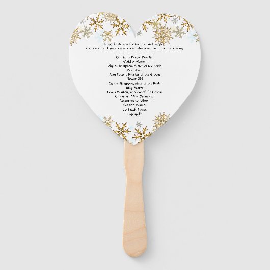 Gold Snowflakes Herz-Shaped Wedding Fan Programm Fächer (Rückseite)