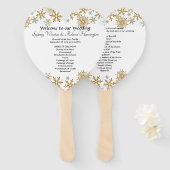 Gold Snowflakes Herz-Shaped Wedding Fan Programm Fächer (Vorne und Hinten)
