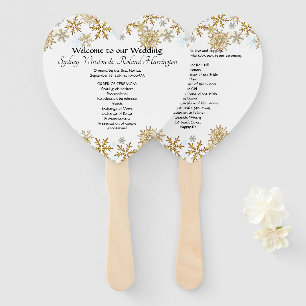 Gold Snowflakes Herz-Shaped Wedding Fan Programm Fächer