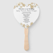 Gold Snowflakes Herz-Shaped Wedding Fan Programm Fächer (Vorderseite)