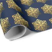 Gold Snowflakes Navy Wrapping Paper Geschenkpapier (Rolleneckpunkt)