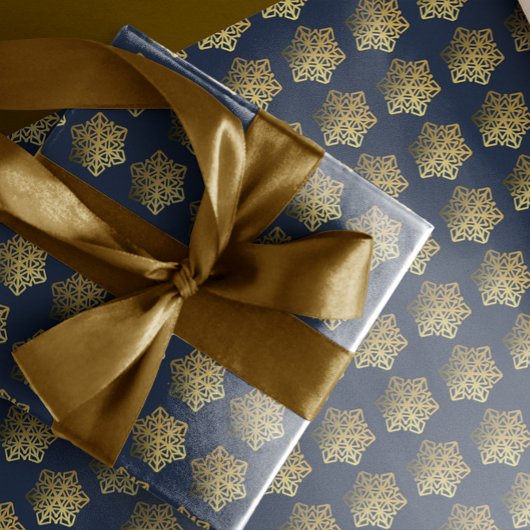 Gold Snowflakes Navy Wrapping Paper Geschenkpapier