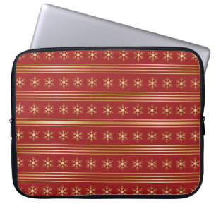 Gold Snowflakes on Red Christmas pattern Laptopschutzhülle