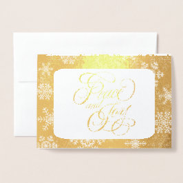 Gold Snowflakes Peace and Joy Foto Folienkarte