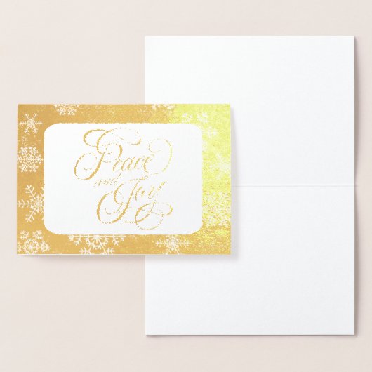 Gold Snowflakes Peace and Joy Typografy Folienkarte (Anzeige)
