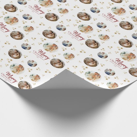 Gold Snowflakes Photo Collage Merry Christmas Geschenkpapier (Ecke)