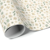 Gold Snowflakes & Pine Wrapping Paper Geschenkpapier (Rolleneckpunkt)