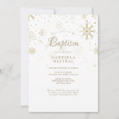 Gold Snowflakes Taufe Christening Einladung (Vorderseite)