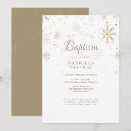 Gold Snowflakes Taufe Christening Einladung